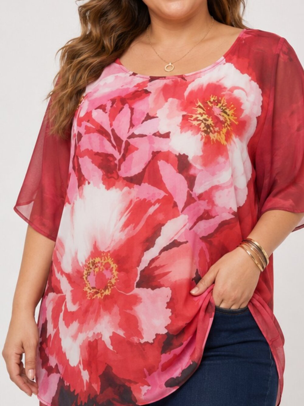 UNIQUE SPECTRUM PLUS SIZE FLORAL PRINT BLOUSE